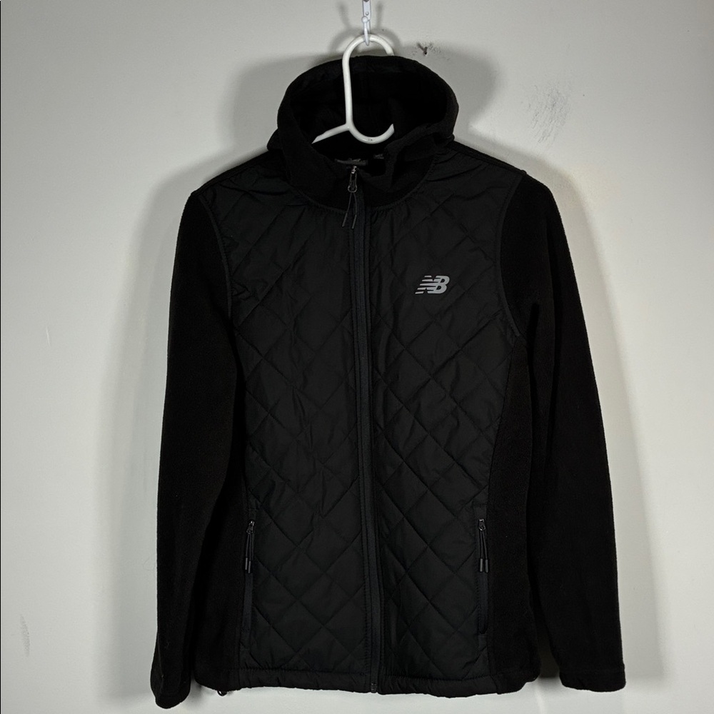 New Balance Quilted Fleece Hoodie Jacket Black Women’s L Zip Up